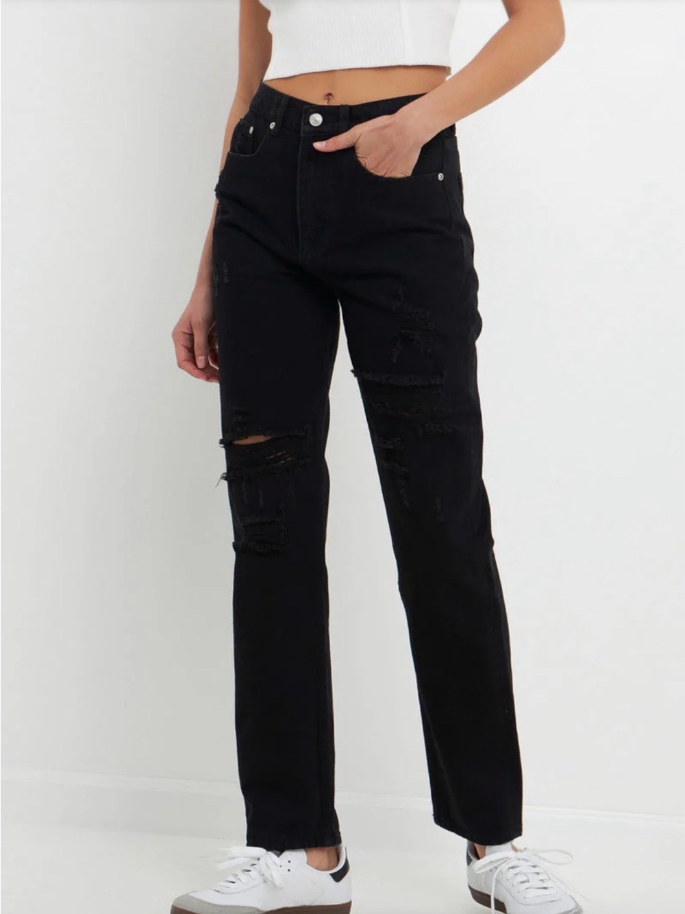 GREY LAB Distressed Straight Leg Jeans